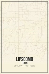 Retro US city map of Lipscomb, Texas. Vintage street map.