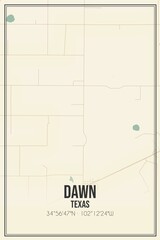 Retro US city map of Dawn, Texas. Vintage street map.