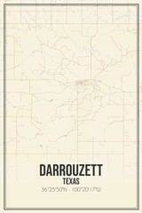 Retro US city map of Darrouzett, Texas. Vintage street map.