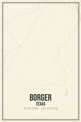 Retro US city map of Borger, Texas. Vintage street map.