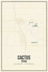 Retro US city map of Cactus, Texas. Vintage street map.