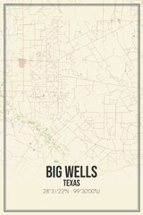 Fototapeta na wymiar Retro US city map of Big Wells, Texas. Vintage street map.
