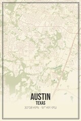 Retro US city map of Austin, Texas. Vintage street map.