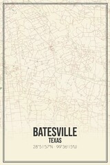 Retro US city map of Batesville, Texas. Vintage street map.