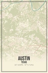 Retro US city map of Austin, Texas. Vintage street map.