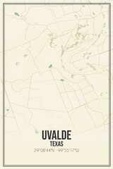 Retro US city map of Uvalde, Texas. Vintage street map.