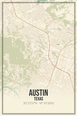 Retro US city map of Austin, Texas. Vintage street map.