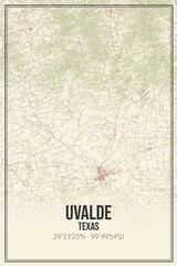Retro US city map of Uvalde, Texas. Vintage street map.