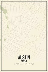 Retro US city map of Austin, Texas. Vintage street map.