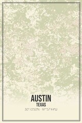 Retro US city map of Austin, Texas. Vintage street map.