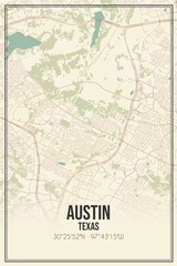 Retro US city map of Austin, Texas. Vintage street map.