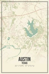 Retro US city map of Austin, Texas. Vintage street map.