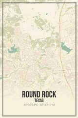 Retro US city map of Round Rock, Texas. Vintage street map.