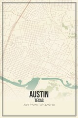 Retro US city map of Austin, Texas. Vintage street map.