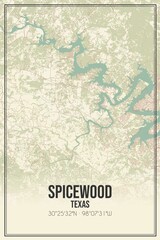 Retro US city map of Spicewood, Texas. Vintage street map.