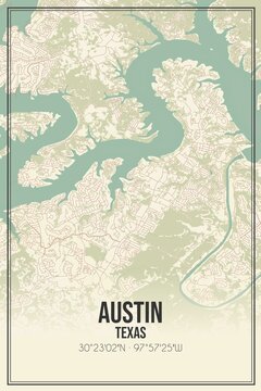 Retro US city map of Austin, Texas. Vintage street map.