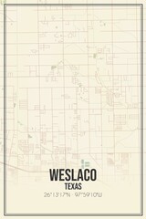 Retro US city map of Weslaco, Texas. Vintage street map.