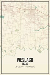 Retro US city map of Weslaco, Texas. Vintage street map.