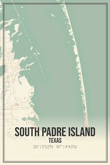 Retro US city map of South Padre Island, Texas. Vintage street map.
