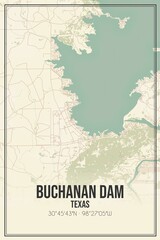 Retro US city map of Buchanan Dam, Texas. Vintage street map.