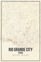 Retro US city map of Rio Grande City, Texas. Vintage street map.