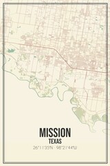 Retro US city map of Mission, Texas. Vintage street map.