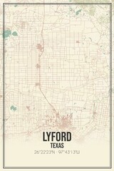 Retro US city map of Lyford, Texas. Vintage street map.