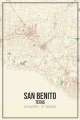 Retro US city map of San Benito, Texas. Vintage street map.