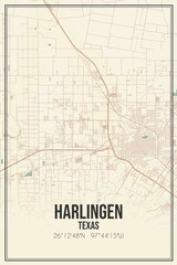 Retro US city map of Harlingen, Texas. Vintage street map.