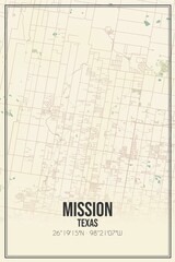 Retro US city map of Mission, Texas. Vintage street map.