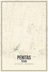 Retro US city map of Penitas, Texas. Vintage street map.