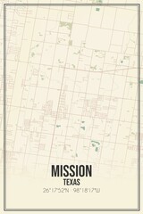 Retro US city map of Mission, Texas. Vintage street map.