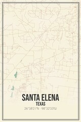 Retro US city map of Santa Elena, Texas. Vintage street map.