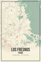 Retro US city map of Los Fresnos, Texas. Vintage street map.