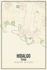 Retro US city map of Hidalgo, Texas. Vintage street map.