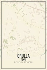 Retro US city map of Grulla, Texas. Vintage street map.