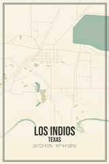 Retro US city map of Los Indios, Texas. Vintage street map.