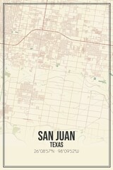 Retro US city map of San Juan, Texas. Vintage street map.