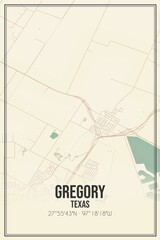 Retro US city map of Gregory, Texas. Vintage street map.