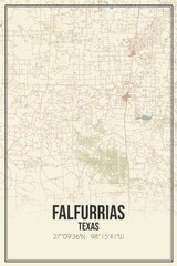 Retro US city map of Falfurrias, Texas. Vintage street map.