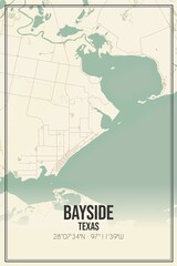 Retro US city map of Bayside, Texas. Vintage street map.