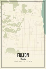 Retro US city map of Fulton, Texas. Vintage street map.