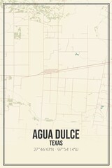 Retro US city map of Agua Dulce, Texas. Vintage street map.