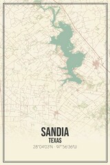 Retro US city map of Sandia, Texas. Vintage street map.