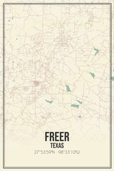 Retro US city map of Freer, Texas. Vintage street map.