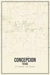 Retro US city map of Concepcion, Texas. Vintage street map.