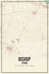 Retro US city map of Bishop, Texas. Vintage street map.