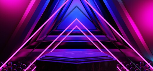 gaming background abstract wallpaper, cyberpunk style scifi game, neon glow of stage scene in pedestal room, 3d illustration rendering