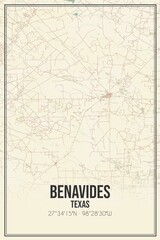 Retro US city map of Benavides, Texas. Vintage street map.