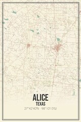 Retro US city map of Alice, Texas. Vintage street map.